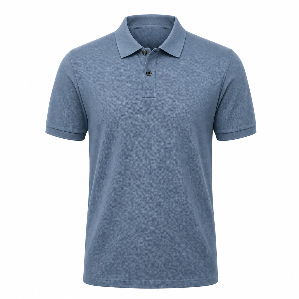 Men's anti-pilling cotton polo in Blue on an invisible mannequin