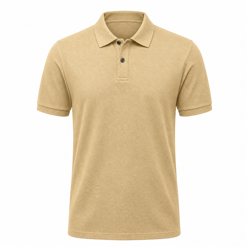 Men's anti-pilling cotton polo in Khaki on an invisible mannequin