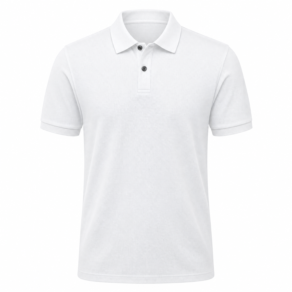 Men's anti-pilling cotton polo in White on an invisible mannequin