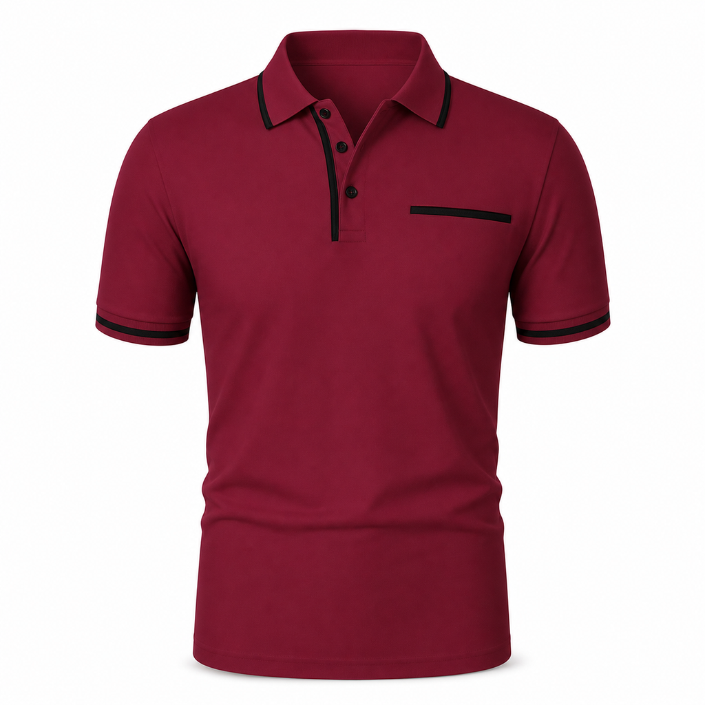 Wine Red men's contrast-trim anti-wrinkle polo on an invisible mannequin