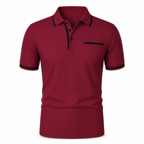 Wine Red men's contrast-trim anti-wrinkle polo on an invisible mannequin