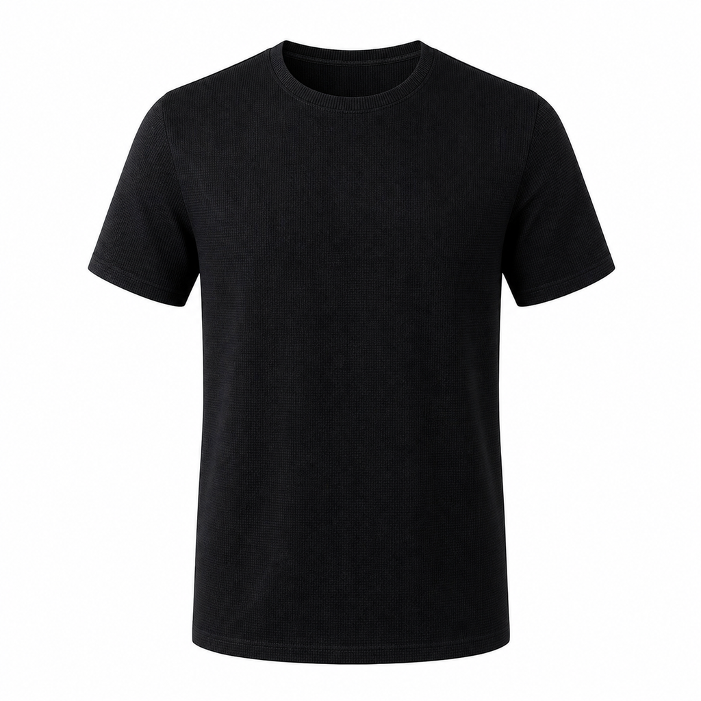 Black men's lightweight breathable T-shirt on an invisible mannequin