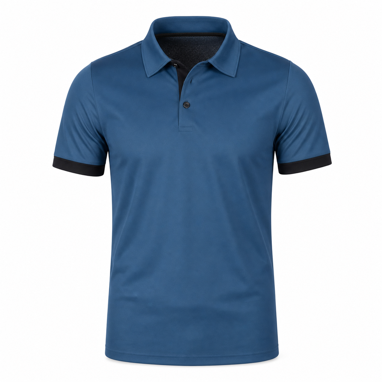 Denim Blue men's lightweight contrast-detail polo on an invisible mannequin