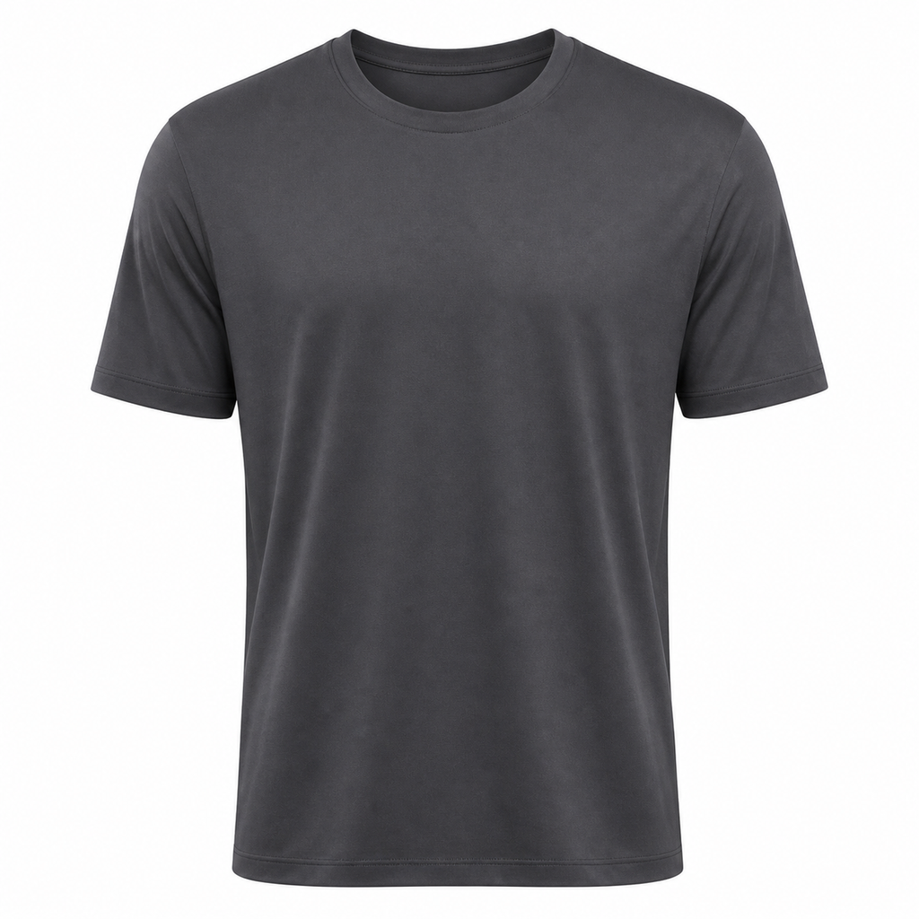 Dark Grey men's breathable moisture-wicking T-shirt on an invisible mannequin