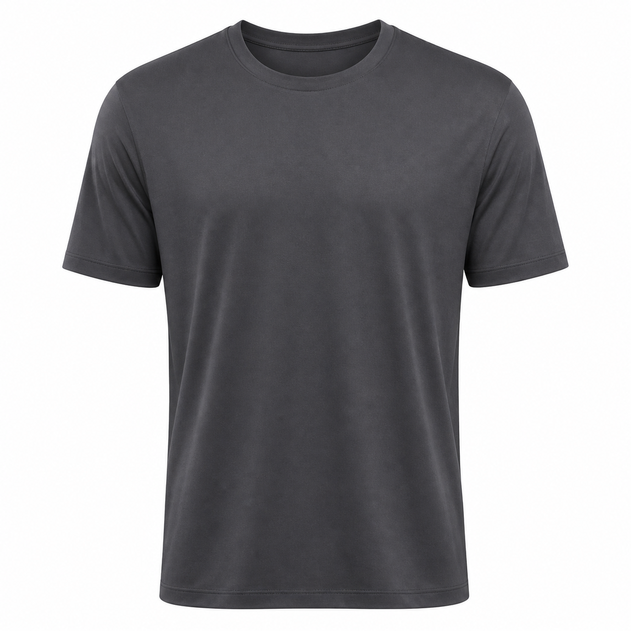 Dark Grey men's breathable moisture-wicking T-shirt on an invisible mannequin