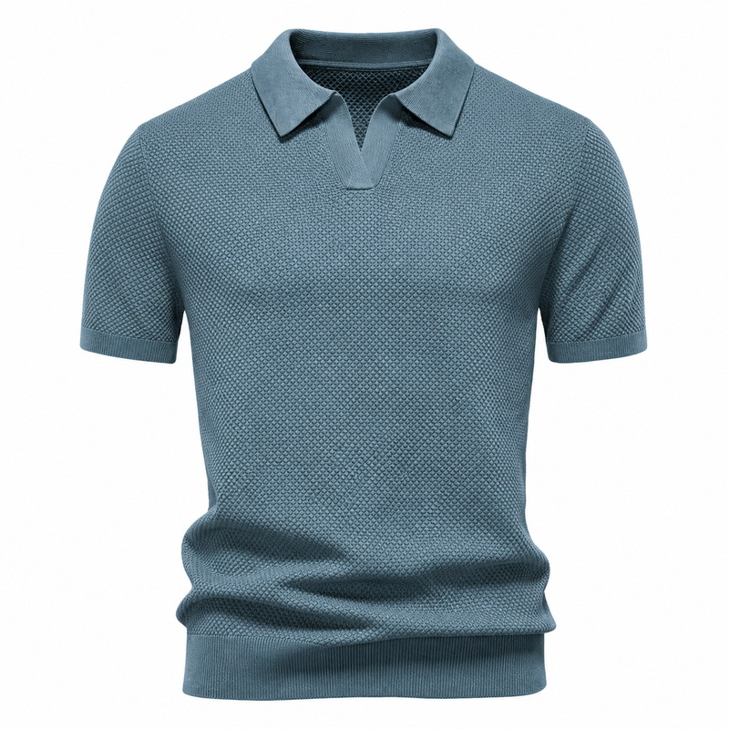 Men's Open-Collar Textured Knit Polo
