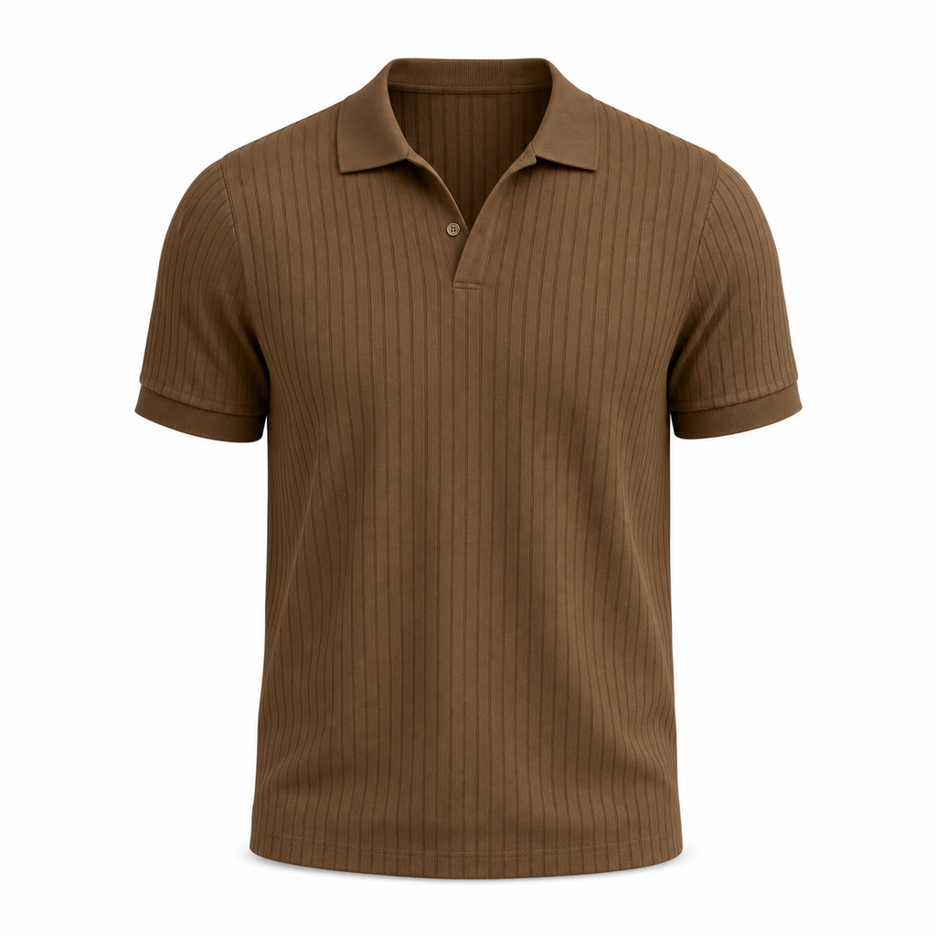 Brown men's quick-dry open-collar polo on an invisible mannequin