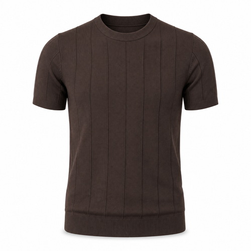 Brown men's breathable textured knit T-shirt on an invisible mannequin
