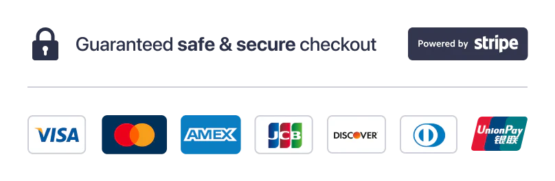 Secure checkout powered by Stripe and accepted payment methods